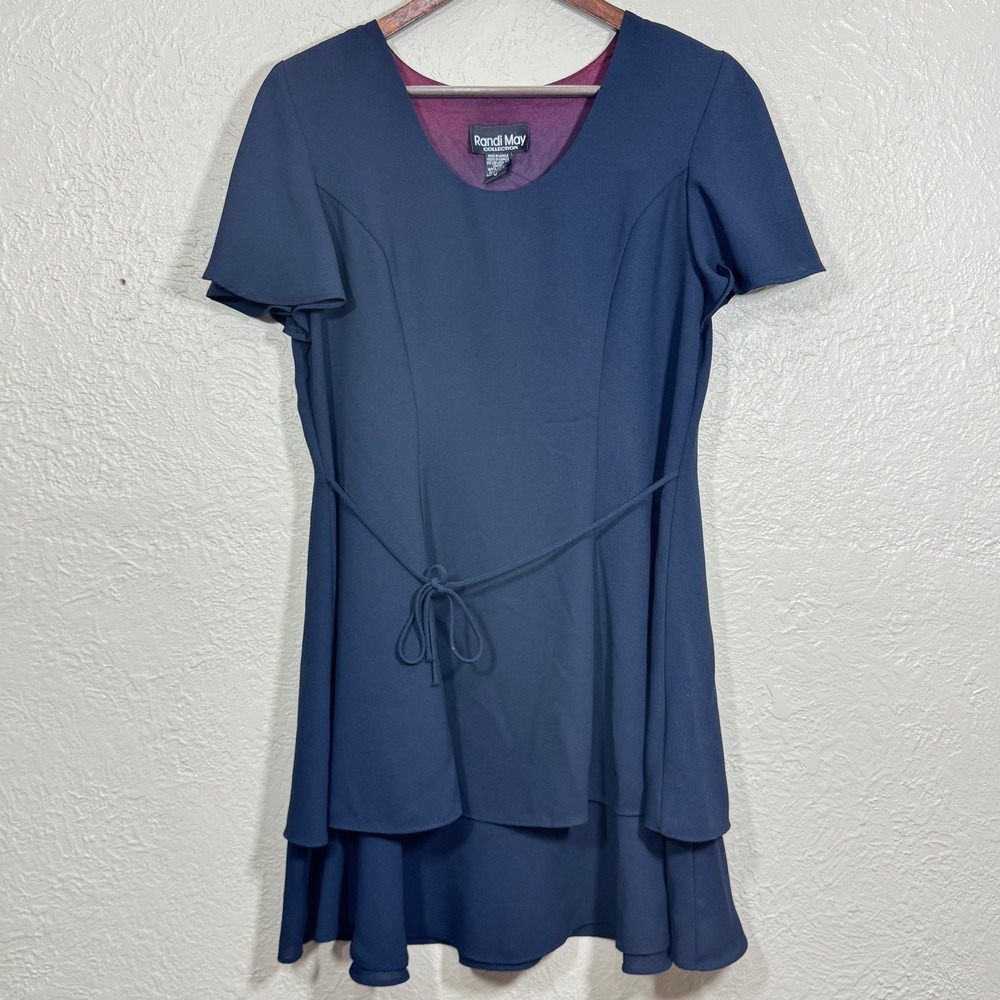 Vintage Randi May Collection Tiered Tunic Dress 10 Navy Minimalist 80s Old Money